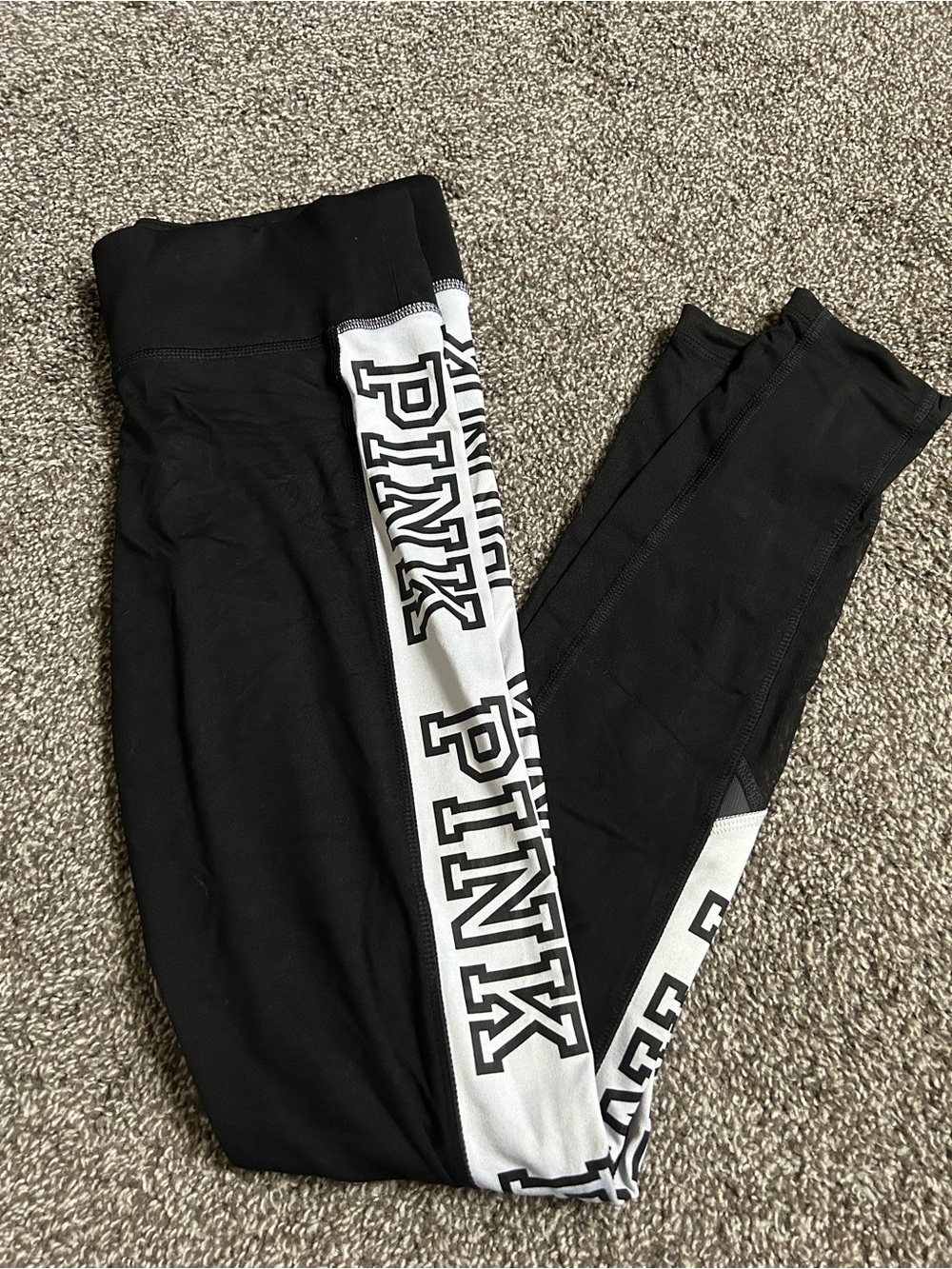 PINK Victoria's Secret Black Leggings with White PINK Side Panel